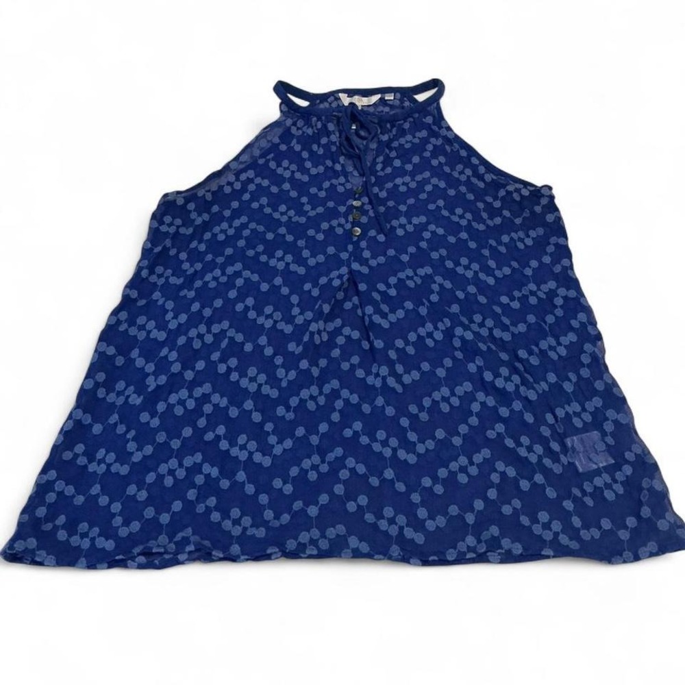 Zoa New York Anthropologie Silk Halter Blouse Women L Blue Sheer Textured Dot